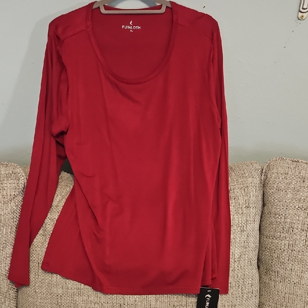 Fuinloth Women's Dark Red Long Sleeve Top
